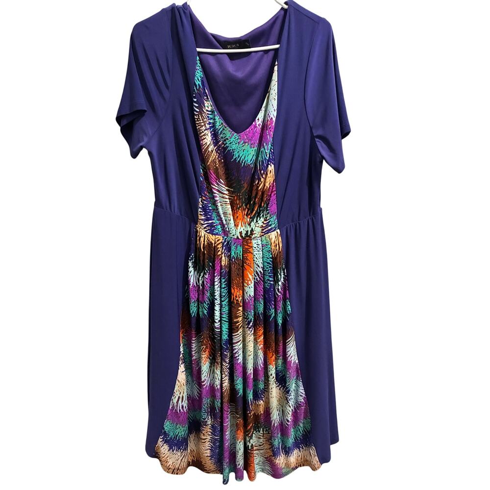 IGIGI Purple Colorblock Abstract Geometric Print Knit Dress Plus Size 14/16